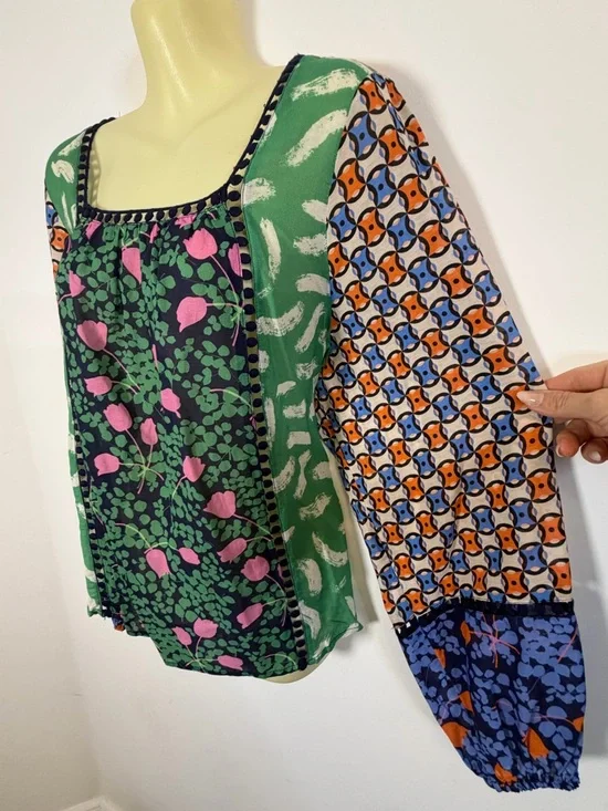 Maeve by Anthropologie Bernadette Mixed Print Blouse - Picture 6 of 8
